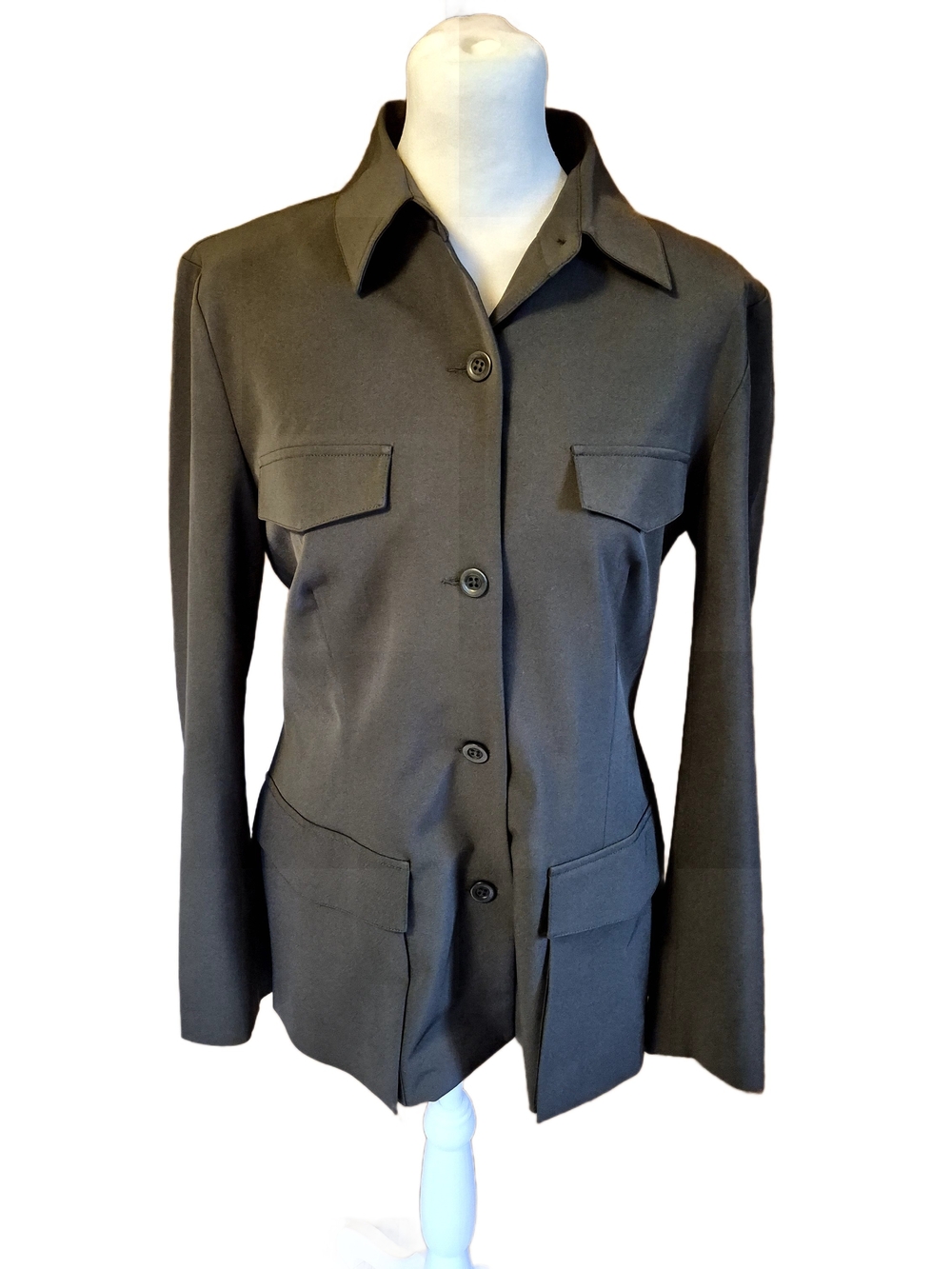 Neiman Marcus Dark Gray Olive Utility Blazer Style Jacket with Flap Pockets